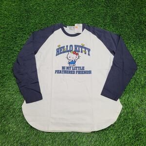 Hello-Kitty Raglan Shirt Womens 2XL 23x27 White Blue Sanrio Baseball Tee